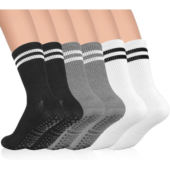 Telooco 3 Pairs Non Slip Pilates Socks For Women Soft Yoga Socks Pilates Grip Sock Sweat-Absorbent Barre Reformer Socks For Women Yoga Dance Workout (Black, White, Grey)