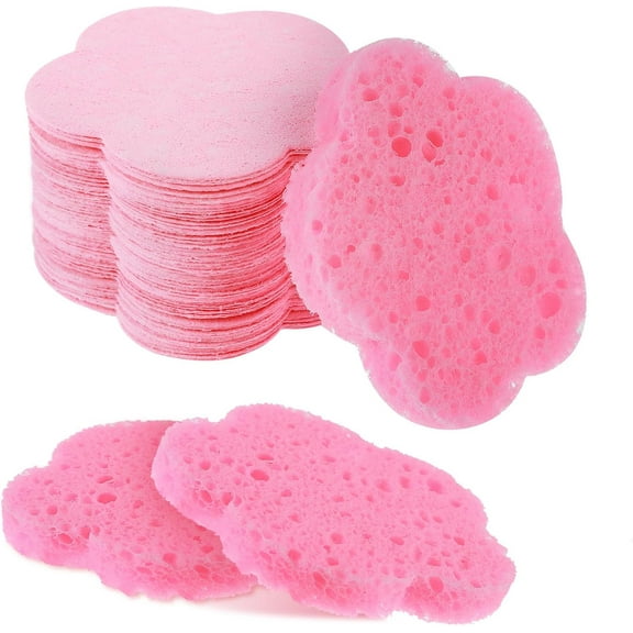 Telooco 50 Pieces Flower Shape Compressed Facial Sponges Disposable Expedient Travel Face Sponges For Cleansing Exfoliating Makeup Estheticians Spa(Pink)