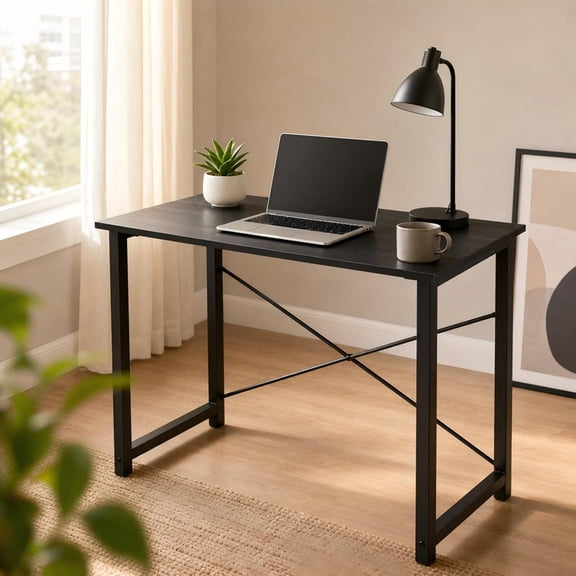 Telrya 32 Inch Small Computer Desk, Gaming Desk with X-Brace Metal Frame for Home Office, Black
