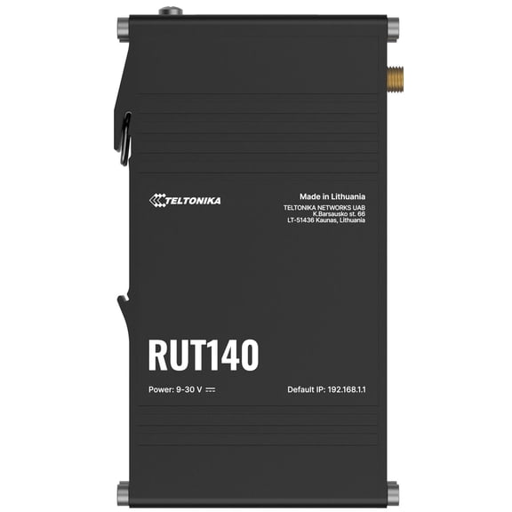 Teltonika RUT140000000 Model RUT140 Industrial Modbus Router; 2x 10/100 Mbps Ethernet Ports, Wi-Fi 4; 1x 3-Pin Power Connector; Remote Management, Access & VPN Services