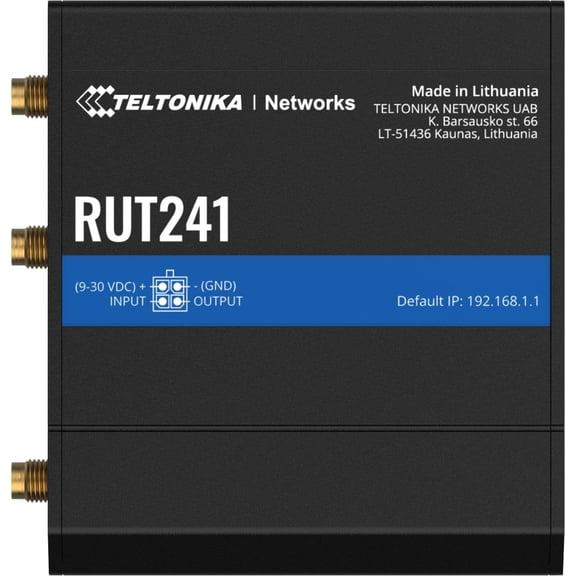 Teltonika RUT241098000 Model RUT241 Industrial Cellular Router; 4G and 3G Connectivity; for use in North America; Compatible with Verizon, AT&T, and T-Mobile; WAN Failover with Auto Switching
