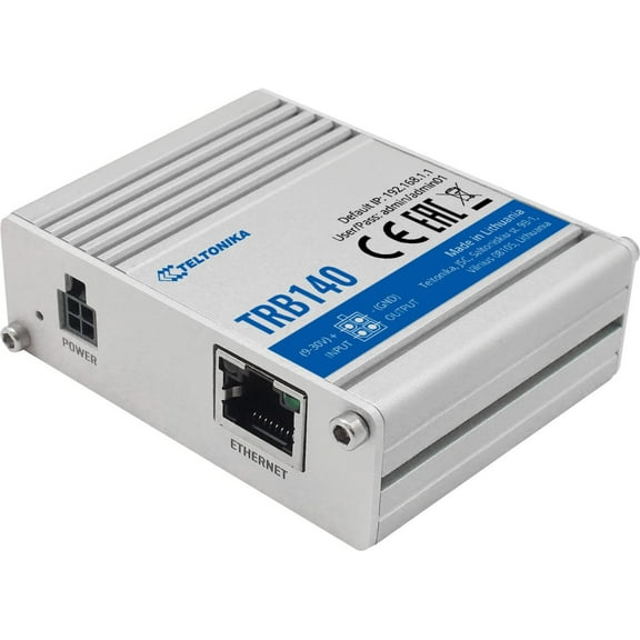 Teltonika TRB140003000 Model TRB140 Industrial LTE Gateway For Europe, the Middle East, Africa, Korea, Thailand, India, and Malaysia Operators Only; 4G/LTE, 3G and 2G Connectivity; Ethernet Interface