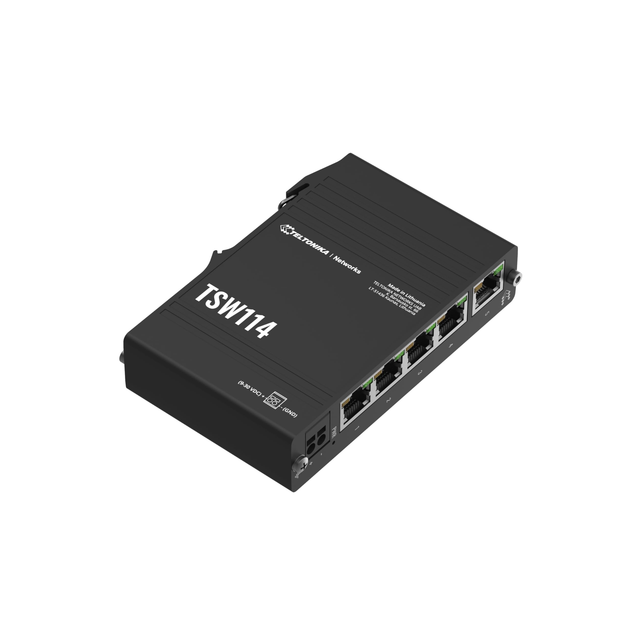 Teltonika TSW114 DIN Rail POE+ Switch 1 Gibabit Port 4 Gigabit POE+ Ports