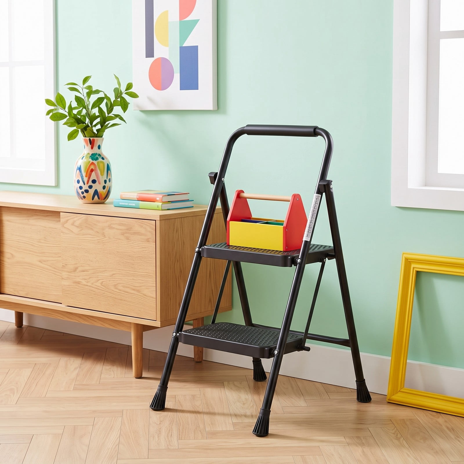 Telyra 2 Step Ladder, Household Portable Folding Anti-Slip Step Stool ...