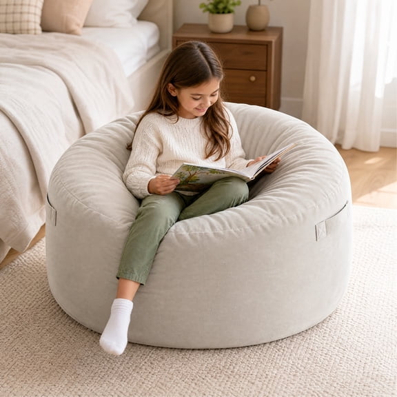 Telyra 3FT Memory Foam Bean Bag Sofa Chair Removable Washable Matte Velvet Cover with Carry Straps and Storage Pockets, Gray
