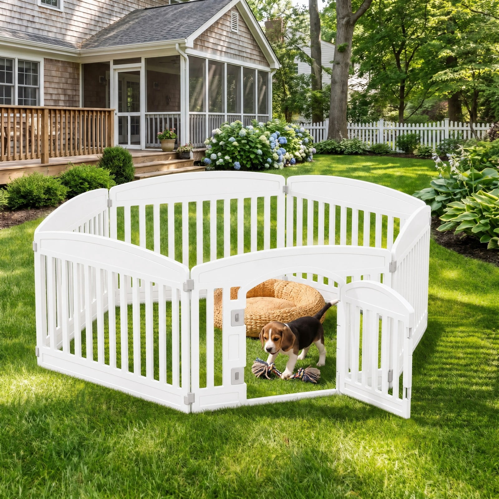 Telyra Pet Playpen Indoor & Outdoor 6 Panels Dog Fence with Safety Lock, White