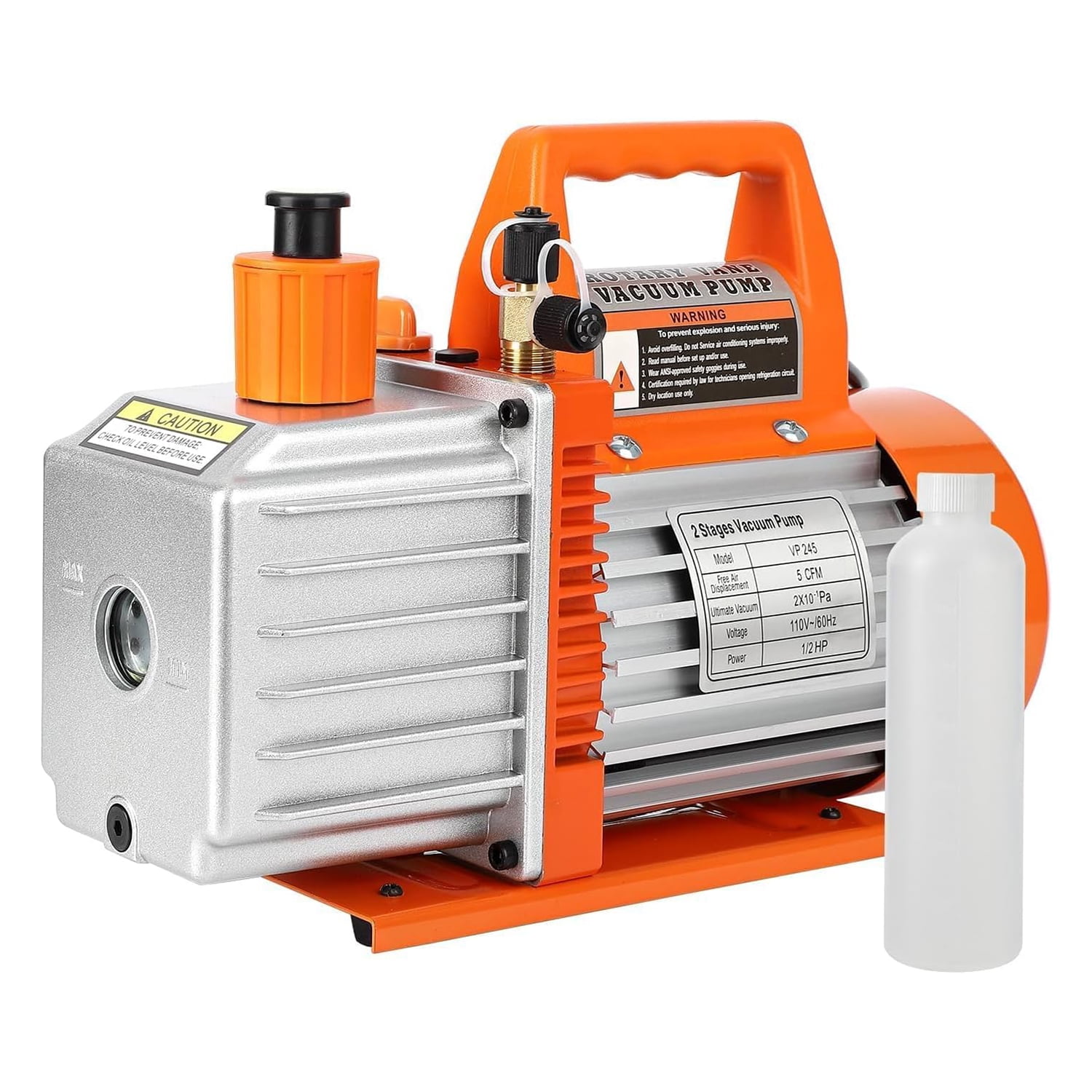 Pompe à Vide 110V 1/2 HP 5 CFM Double étage Pour CVC – Avec Bouteille D'huile, Parfaite Pour Climatisation Et Réparation