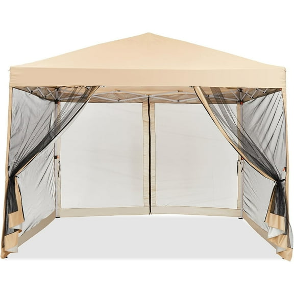 Telyswee 10x10ft Pop-Up Canopy, Pop Up Commercial Gazebo Tent, Waterproof Outdoor Screen Tent with Mesh Mosquito Netting Side Walls for Parties, Camping, Garden