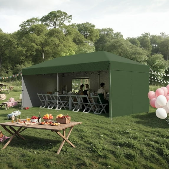 Telyswee 10x20FT Pop Up Canopy Tent, Folding Tent Shelter with 4 Removable Sidewalls, Easy Setup Outdoor Canopy, Height Adjustable Shelter Gazebos
