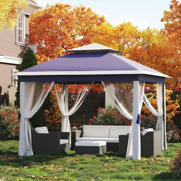 Telyswee 11'x11' Pop-up Gazebo Outside Patio Gazebo Outdoor Gazebo Canopy with Mosquito Netting Patio Tent Backyard Canopy with 3 Adjustable Height and 117 Square ft of Shade