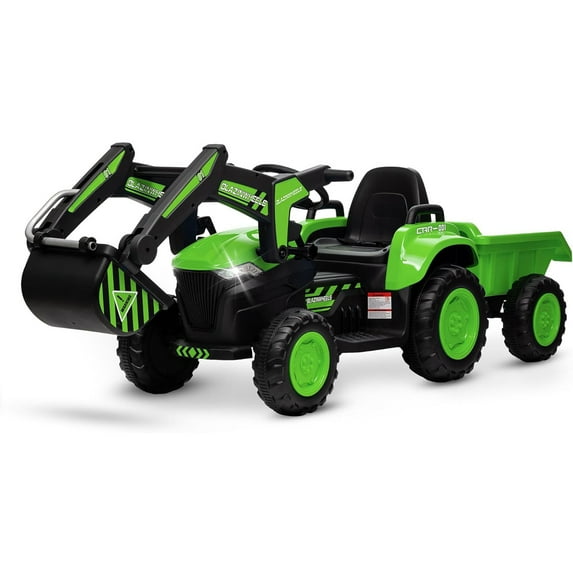 Telyswee 12V 3 in 1 Kids Ride on Excavator & Tractor with Detachable Trailer, Kids Electric Vehicles with Remote Control, Digger, LED Lights, Music, Ride on Car Toy for 3-8 Years Old Kids