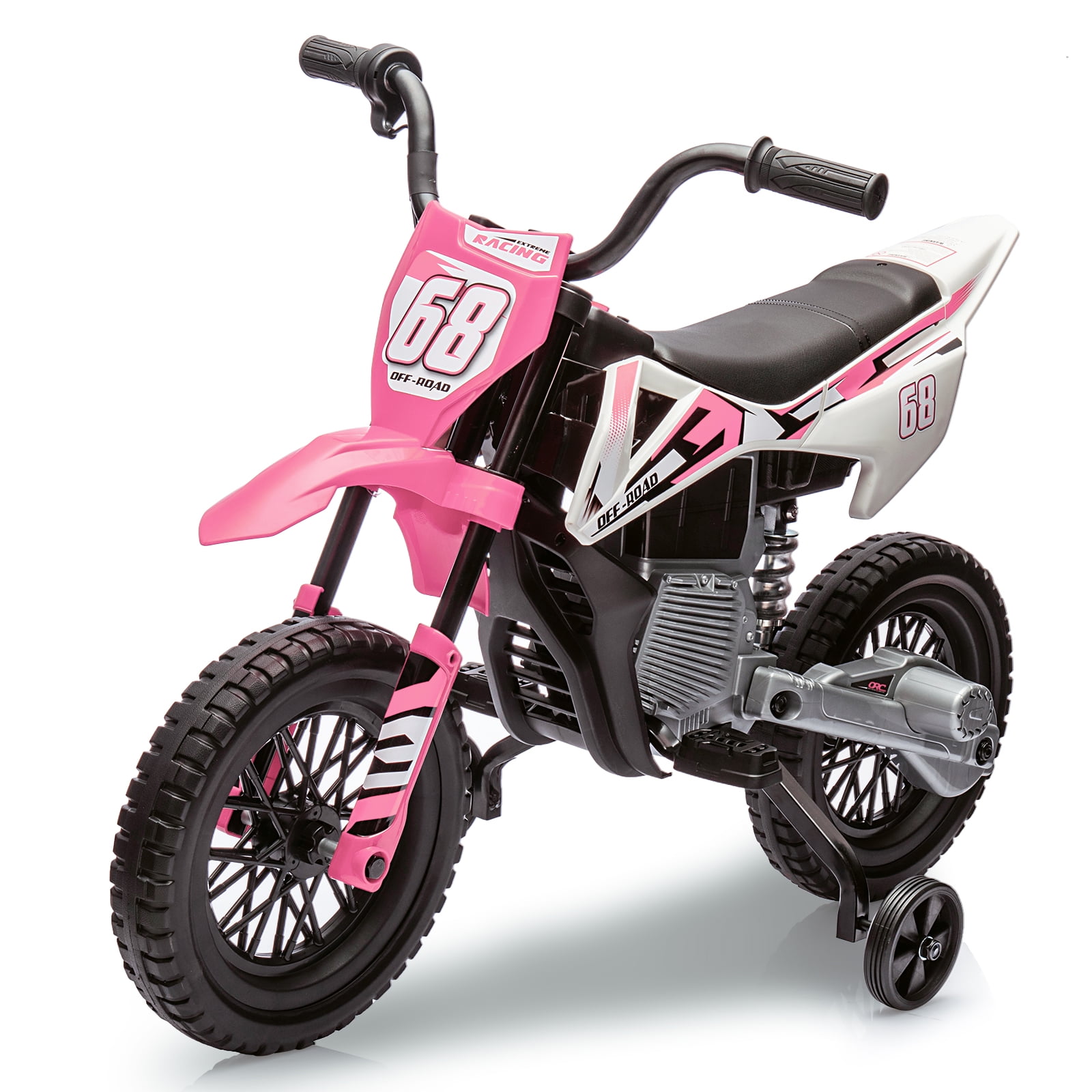 Telyswee 12V Electric Dirt Bike, Kids Electric Motorcycle with 25W*2 Motor, Twist Grip Throttle, Training Wheels, Spring Suspension, Ride on Toys Cars for Kids 3-8 Years