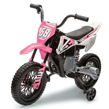 Telyswee 12V Electric Dirt Bike, Kids Electric Motorcycle with 25W*2 Motor, Twist Grip Throttle, Training Wheels, Spring Suspension, Ride on Toys Cars for Kids 3-8 Years