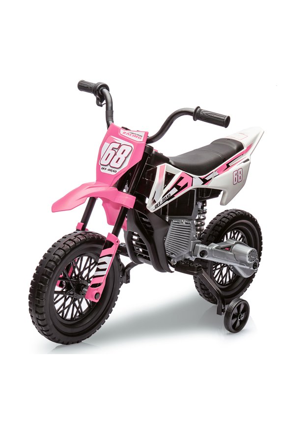 12V Electric Dirt Bike, Kids Electric Motorcycle with 25W*2 Motor, Twist Grip Throttle, Training Wheels, Spring Suspension, Ride on Toys Cars for Kids 3-8 Years