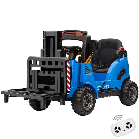Telyswee 12V Kids Ride on Forklift Car Electric Construction Car with Remote Control, Lifting Fork and Pallet, Low-Power Alarm, Music, USB and MP3 Player for Boys Girls