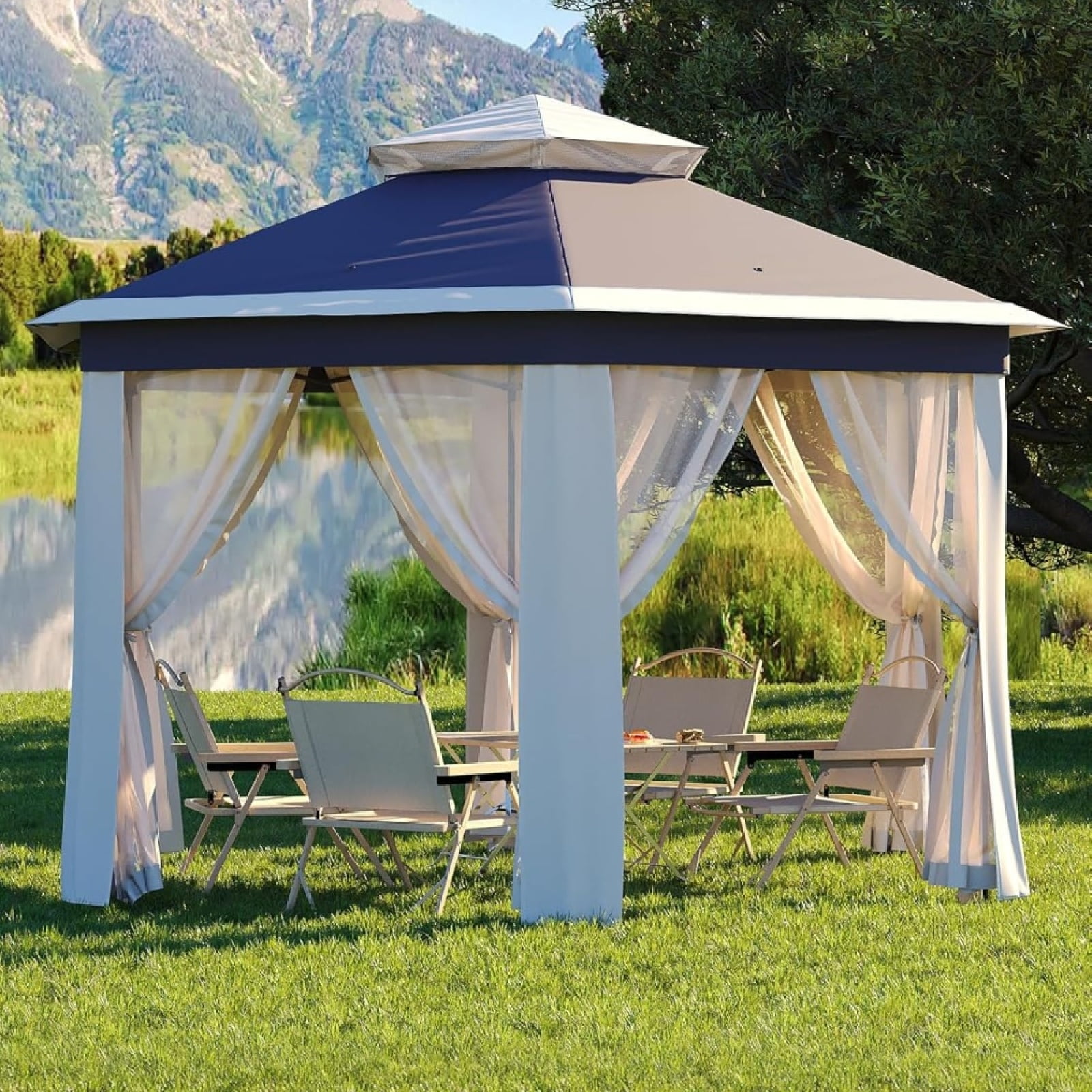 Telyswee 13'x13' Pop-up Gazebo 6 Sided Outside Patio Gazebo Outdoor Gazebo Canopy with Mosquito Netting Patio Tent Backyard Canopy with 3 Adjustable Height and 112 Square ft of Shade