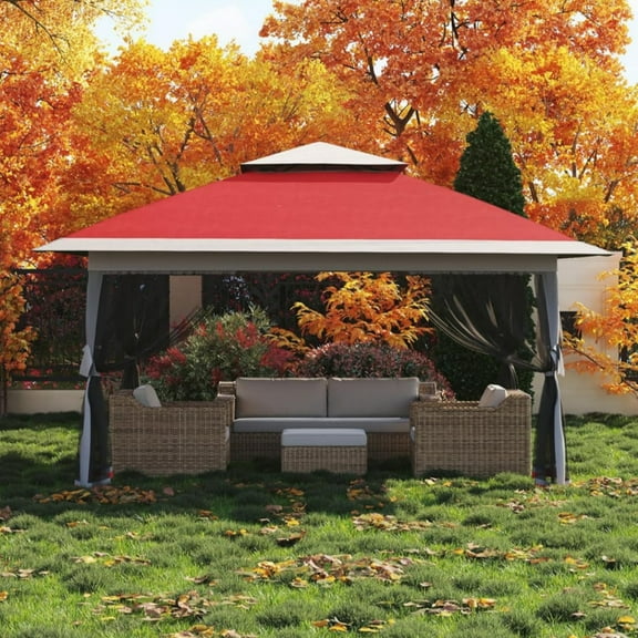 Telyswee 13'x13' Pop-up Gazebo Outside Patio Gazebo Outdoor Gazebo Canopy with Mosquito Netting Patio Tent Backyard Canopy with Adjustable Height and 169 Square ft of Shade