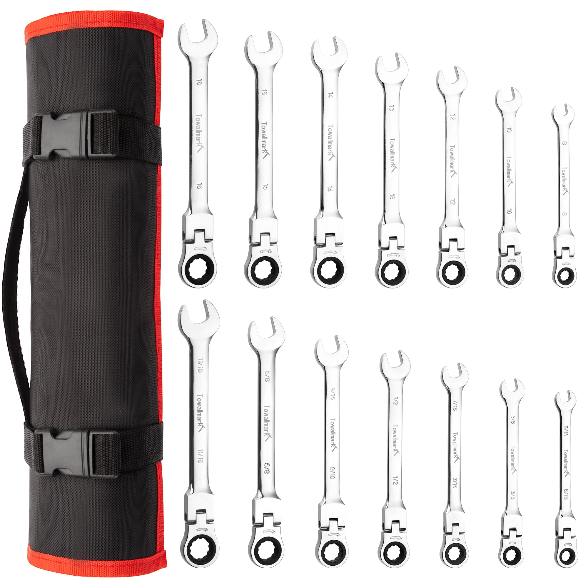 Tool Set ITC 16-Piece SAE Combination Wrench Set - Chrome Vanadium Steel With Fabric Pouch Itc 16 Piece Sae Wrench Set