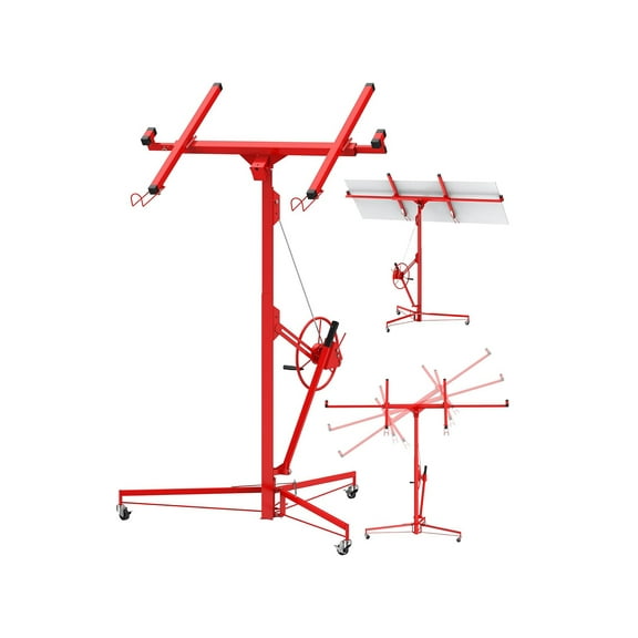 Telyswee 16ft Drywall Lifter Panel Hoist, 150lbs Load Capacity, Heavy Duty Sheetrock Lift on Wheels, 360° Adjustable Drywall Jack Lift for Home Improvement