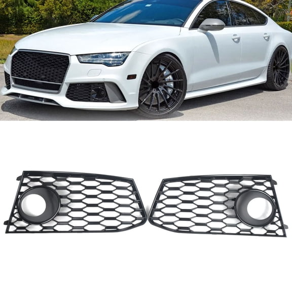 Telyswee 2 PCS Front Fog Light Lamp Grill Grille Cover for RS7 2014-2018, Front Bumper Driver & Passenger Side Fog Light Grille Lamp Cover Replacement