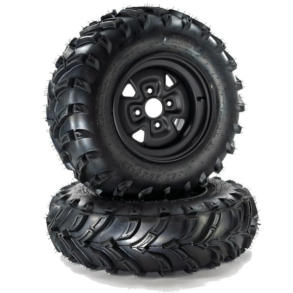 Telyswee 2 Pack 25x10-12 ATV Tires 6 Ply All-Terrain Tire with 12" Rim, 4 Lug Hole, PCD 4x137mm, 4+3 Offset for ATV UTV Trail Off-Road Mud Sand Terrain
