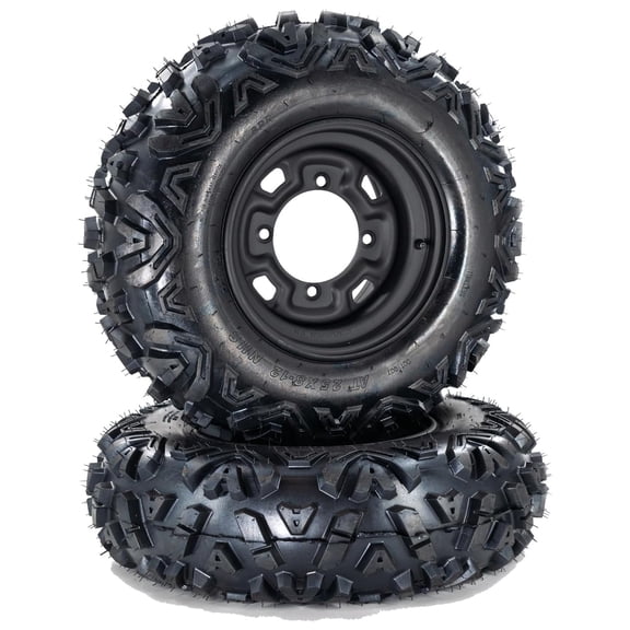 Telyswee 2 Pack 25x8-12 ATV Tires 6 Ply All-Terrain Tire with 12" Rim, PCD 4x110mm, 4 Lug Hole, 3.5+2.5 Offset for ATV UTV Trail Off-Road Mud Sand Terrain