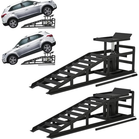 Telyswee 2 Pack 5T Hydraulic Car Ramps 11000lbs Low Profile Car Lift Service Ramps, Lift Height 11.61-16.21 Inch Hydraulic Vehicle Ramps, for Truck Trailer Garage