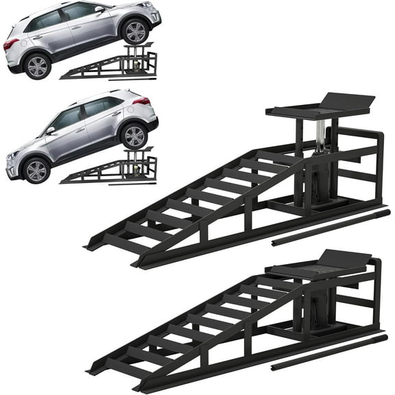 Telyswee 2 Pack 5T Hydraulic Car Ramps 11000lbs Low Profile Car Lift Service Ramps, Lift Height 11.61-16.21 Inch Hydraulic Vehicle Ramps, for Truck Trailer Garage