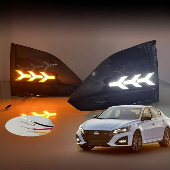 Telyswee 2 Pack LED Daytime Running Light Fog Lamp Kit, 12V Auto Front Bumper DRL Sequential Flowing Lamp Compatible for ALTIMA 2023 2024