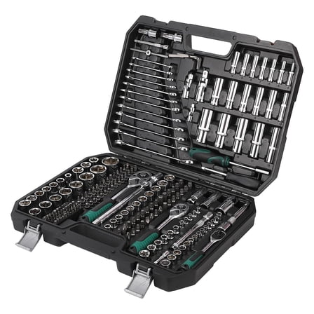 Telyswee 216pcs Mechanics Tools Kit and Socket Set, 1/2, 1/4, 3/8 Drive Sizes, Mechanic Tool Set with Box
