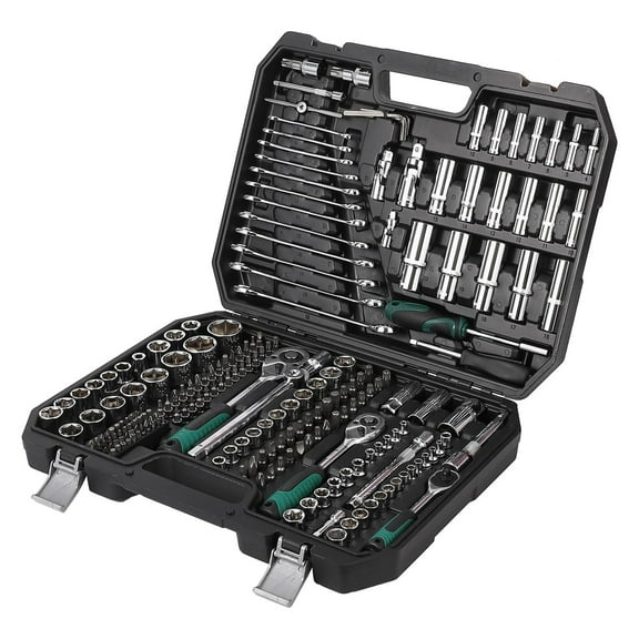 Telyswee 216pcs Mechanics Tools Kit and Socket Set, 1/2, 1/4, 3/8 Drive Sizes, Mechanic Tool Set with Box