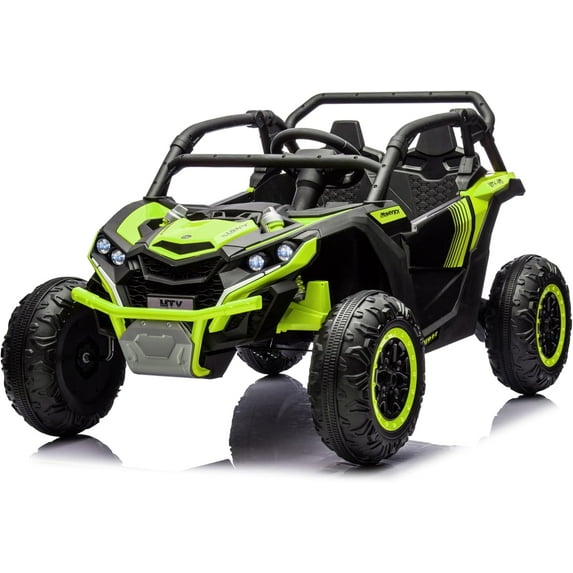 Telyswee 24V Kids Ride On UTV 2-Seater 4WD Off Road Electric Vehicle with Remote Control, LED Lights, 4 Shock Absorbers, One-Button Start, and Music Player, for Ages 3 +