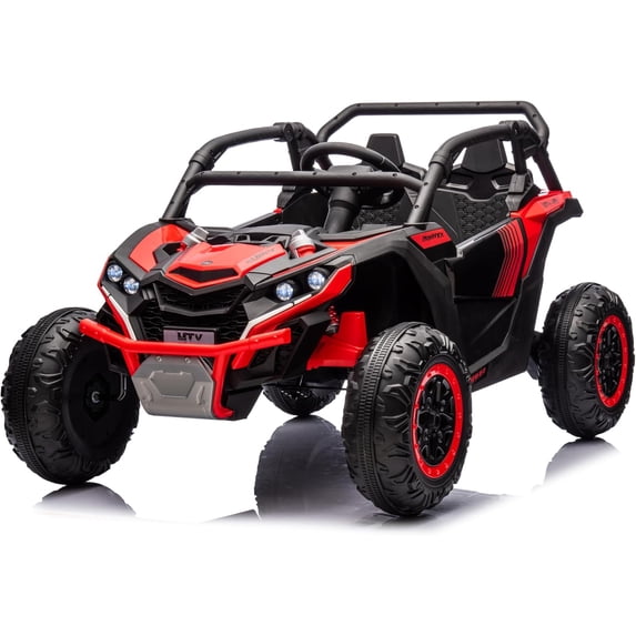 Telyswee 24V Kids Ride On UTV 2-Seater 4WD Off Road Electric Vehicle with Remote Control, LED Lights, 4 Shock Absorbers, One-Button Start, and Music Player, for Ages 3 +