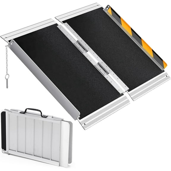 Telyswee 2ft Wheelchair Ramp Non-Slip Aluminum Folding Wheelchair Ramp 600lbs Door Threshold Portable Wheel Chair Ramps for Home Steps, Scooter Ramp for Car, Doorways, Curbs, Stairs, Black