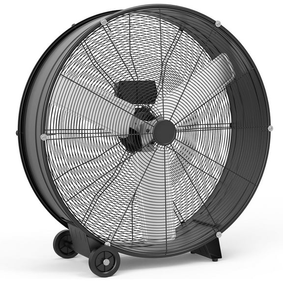 Telyswee 30" Industrial Drum Fan, 6000CFM Heavy Duty Floor Fan, Powerful 3-Speed Air Circulator with Rubber Castor, 330W Metal Shop Fan for Warehouse, Workshop, Factory, Garage and Basement