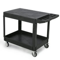Telyswee 36"x20" Two Shelf Heavy Duty Flat Top Utility Cart Service Cart 550lbs, Black