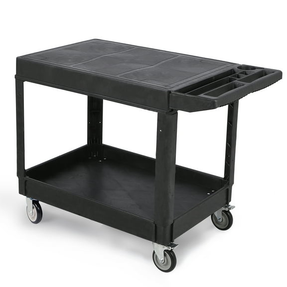 Telyswee 36"x20" Two Shelf Heavy Duty Flat Top Utility Cart Service Cart 550lbs, Black