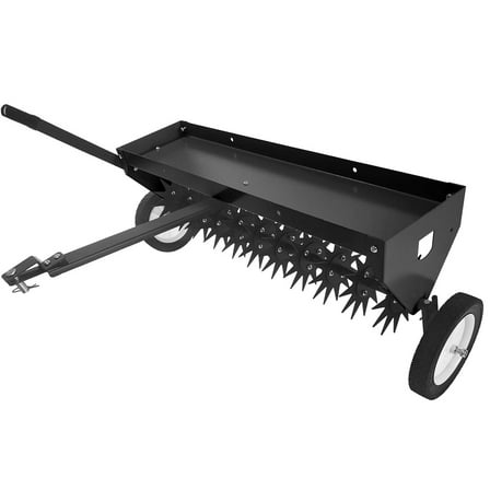 Telyswee 40-Inch Tow Behind Spike Aerator with Transport Wheels, Steel Teeth, Tray, Pull Behind Aerator with Adjustable Handle for Farm, Lawn, Garden