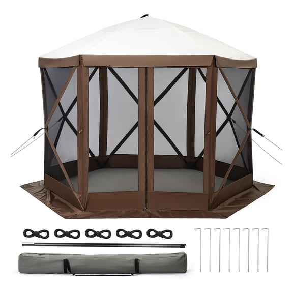 Telyswee 6-Sided Pop Up Canopy Gazebo Tent, Waterproof UV Protected Screen Tent, Portable Camping Canopy Sun Shelter with Carry Bag, Guy Ropes & Stakes, for Camping Outdoor Party Backyard