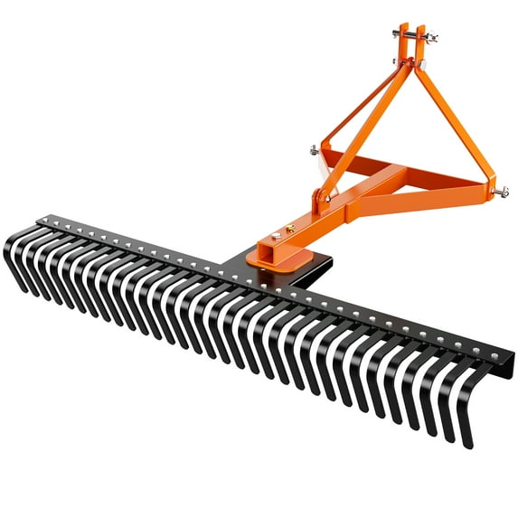 Telyswee 60" Landscape Rake, 3 Point Attach Tow-Behind Garden Tool for Compact Tractors, Fits Category 1 Hookup, 360 Degree Rotation Lawn Rake