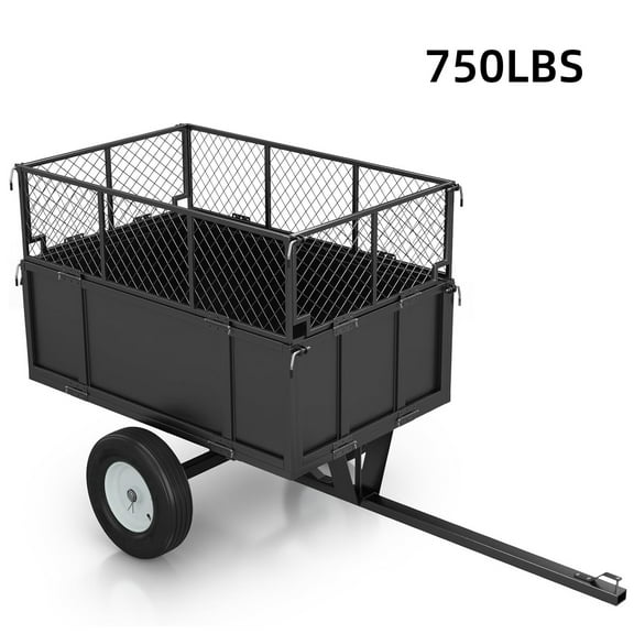 Telyswee 750lbs Capacity Steel Tow Behind Lawn and Garden ATV Trailer Dump Cart, Black