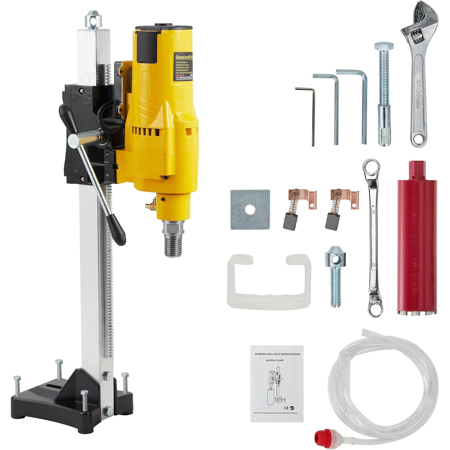 Telyswee 8-inch Diamond Core Drill Machine, 2500W Wet & Dry Concrete Drill Rig with Stand, 750 RPM Speed & 1-1/4"-7 UNC Thread, Includes 4.25" Drill Bit for Brick, Block, and Stone