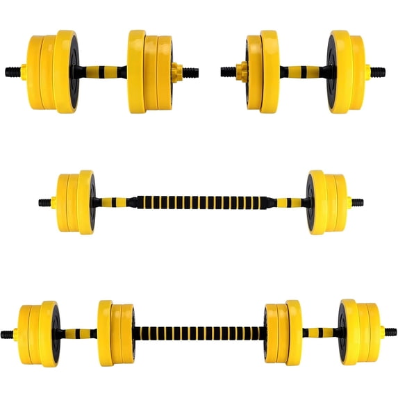 Telyswee Adjustable Dumbbell & Barbell Weight Set, 2-in-1 Free Weights Available 33 Lbs Weights Dumbbells Set for Home Gym, Yellow