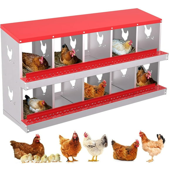 Telyswee Chicken Nesting Box 10 Compartments Laying Boxes, Metal Chicken Egg Laying Box with Rollout Egg Collection, Large Vented Holes Chicken Coop for Chickens, Hens