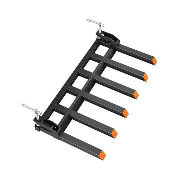 Telyswee Clamp on Debris Forks to 58" Bucket, Pallet Forks Up to Load 4000LBS, Clamp On Pallet Forks with 6 Fork Configuration, for Loader Bucket Skid Steer
