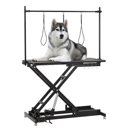 Telyswee Electric Dog Grooming Table, 9.4"-39.4" Adjustable Height Pet Grooming Table with Leveling Wheels, X-Lift, Anti-Slip Tabletop, 47" Heavy Duty Dog Grooming Station, 264lb. Black