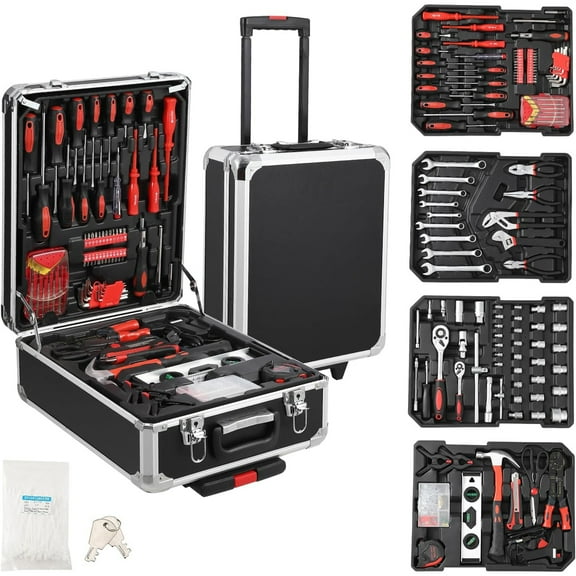 Telyswee Home Tool Set Kit, 800-Piece Professional Auto Repair Tool Kit with Rolling Tool Box, General Household Mechanic Tool Sets with Aluminum Trolley Case for Homeowner, Diyer, Handyman