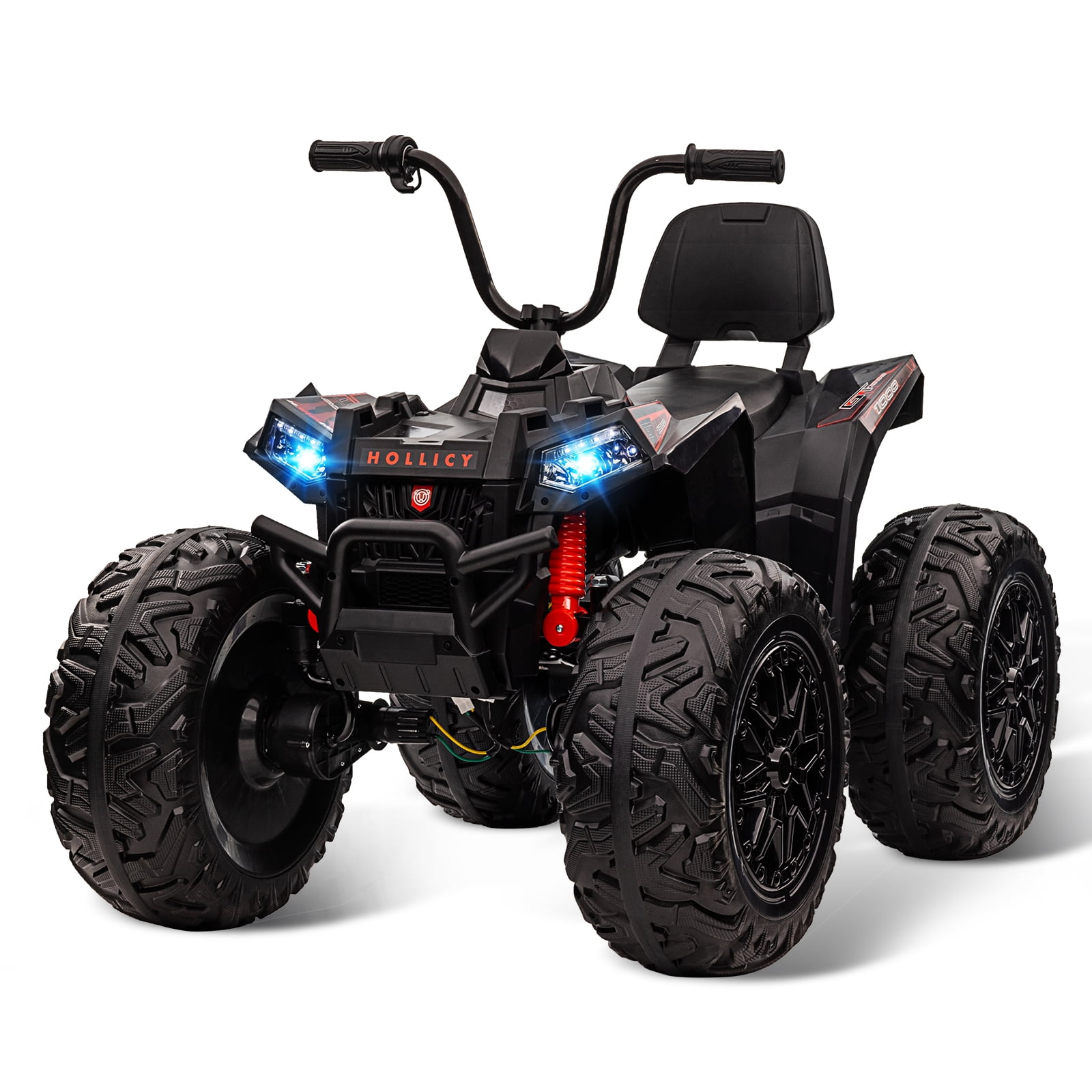 Telyswee Kids ATV 24V Ride on Car 4WD Quad Electric Vehicle, 4x80W Powerful Engine, with 7AHx2 Large Battery, Accelerator Handle, EVA Tires, LED Light, Full Metal Suspensions, Bluetooths & Music