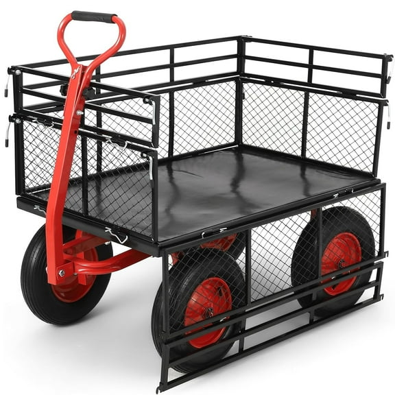 Telyswee Mesh Steel Garden Dump Cart with Removable Sides and 16 inch Wheels, 1400lbs Capacity Black