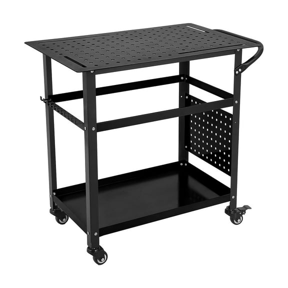 Telyswee Mobile Welding Workbench, 36" x 24" Welding Table Top with Double-Layer Storage Board, 11 Hooks, 600 lbs